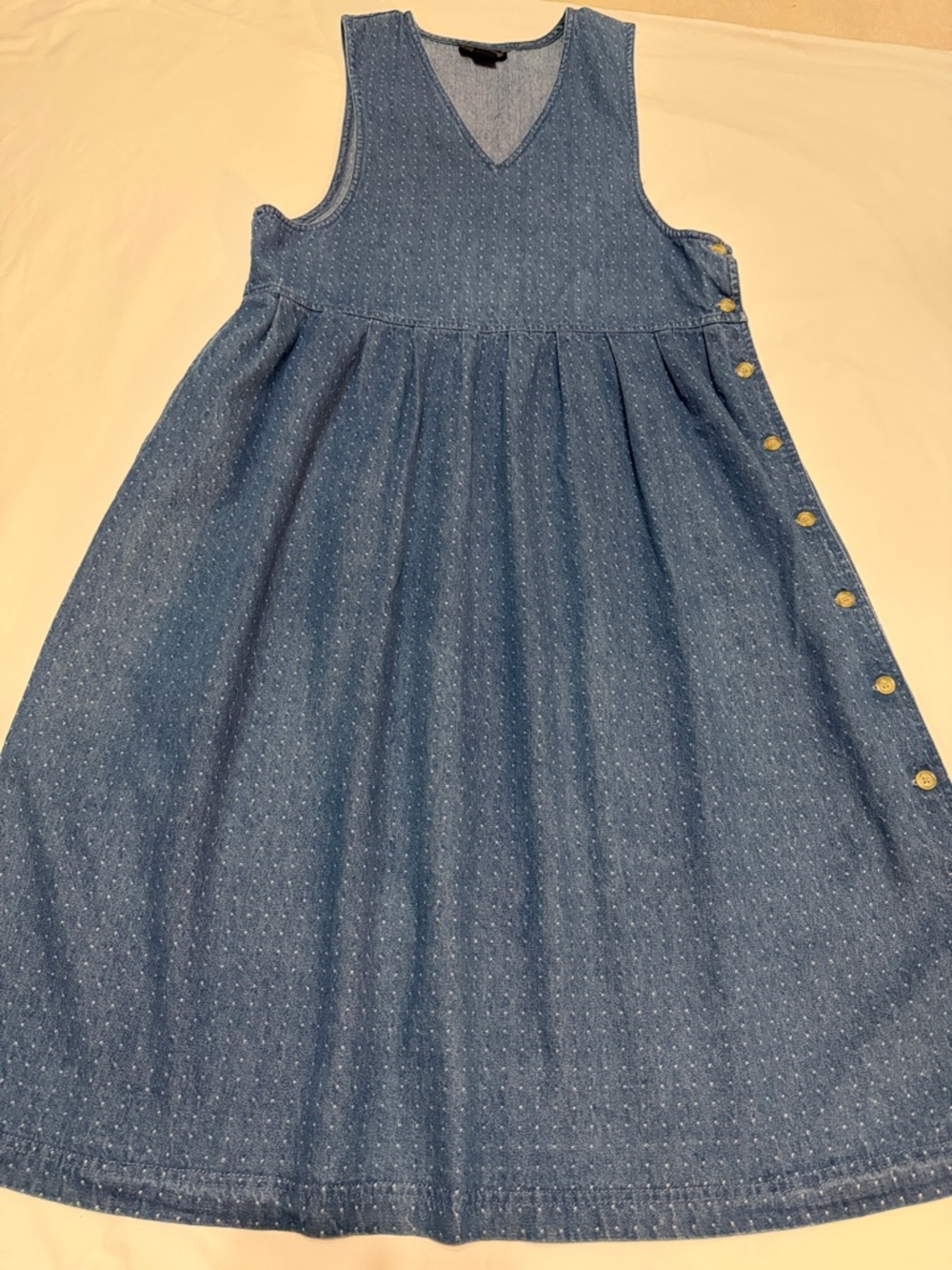 Mizz Lizz Vintage Blue Polka Dots Denim Sleeveless Button-Side Midi Dress M